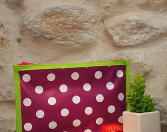 Plum polka dot oilcloth pouch