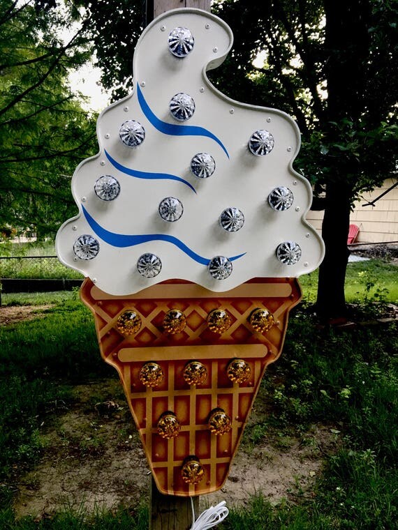 Marquee Ice Cream Cone sign Vintage Lighted sign Shop Sign