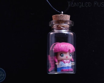 Quirky Glass Vial Necklace with MixieQ Figurine on Leather