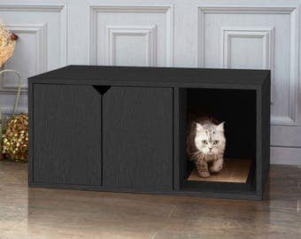Eco Friendly Cat Litter Box - Black Wood Grain Cat Furniture (PET-LITTER-BK)