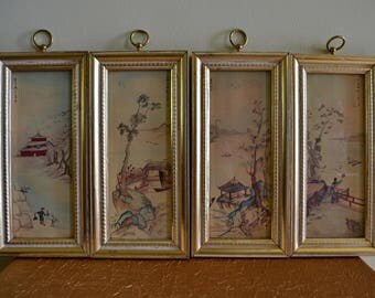 Vintage Illinois Moulding Co. Asian Watercolor Framed Art