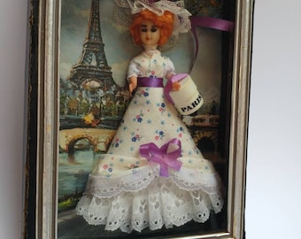 Vintage Paris France souvenir doll diorama