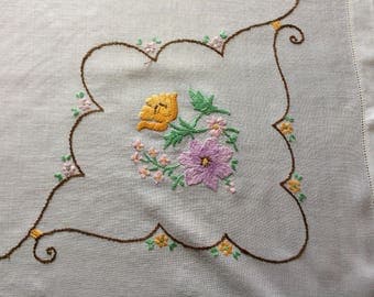Beautiful Vintage Hand Embroidered Table Cloth- Raised Floral Design -no Damage