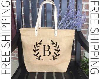 Beach Bag | Monogrammed Beach Bag | Burlap Tote Bag | Custom Bag | Womens Accessory | Personalized Tote | Gift For Her | Large Carryall Bag