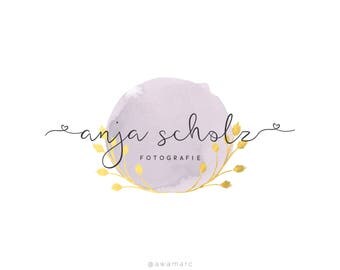 Logo Design, Custom Logo Design, Photography Logo, Premade Logo, Calligraphy Logo, Gold Wreath Photography Logo, Wreath Logo, Gold Laurel