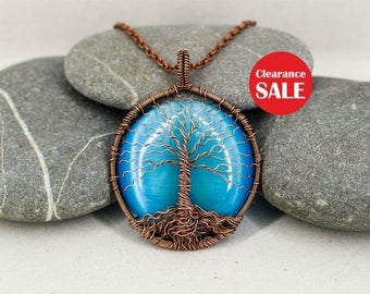 Family tree-of-life necklace Tree-of-life pendant Charm necklace Protection talisman necklace Blue necklace Copper jewelry-for-mom gift men