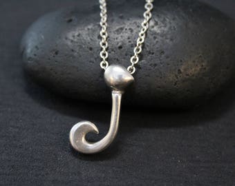 Sterling Silver Letter J Necklace, Sterling Initial J, J name Necklace, Long Sterling Silver J Necklace, Letter J Jewelry