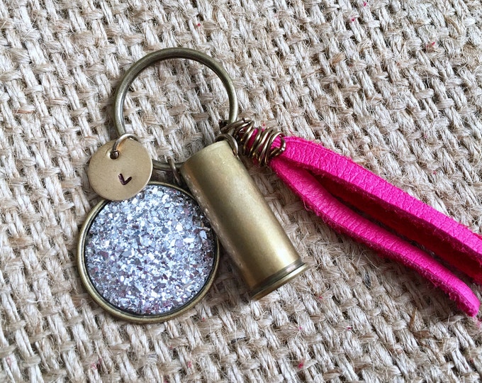 Druzy Ammo Keychain, Bullet Keychain, Custom Ammo Keychain, Ammunition Keychain, Pink Tassel Keychain, Ammo Keychain, Cowgirl Keychain