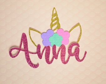 Beautiful Unicorn Cake Topper / Girl's Birthday / Unicorn / Pink Glitter Name