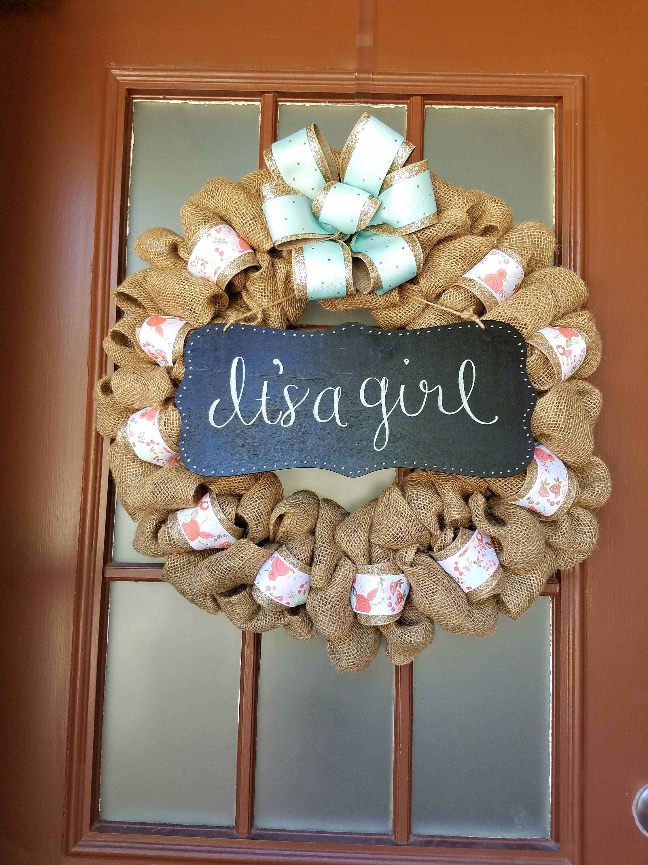 It's A Girl Burlap Wreath Baby Shower or Hospital Door