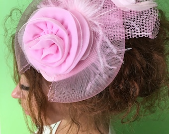 Pink Fascinator - Pink Wedding Fascinator Hat, Tea Party Hat - Kentucky Derby Hat - British Hat Fascinator Headband - Costume Hat