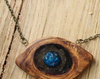 Protective Eye pendant wiccan jewelry witch pendant Gifts|For|Her resin wood pendant Talisman necklace Amulet pendant Planet necklace Earth