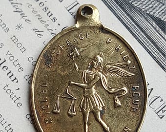 Antique French Saint Michael and Saint Expedite Medal Pendant Demon Slayer Archangel Catholic Gift St. Michael Catholic Archangel Religious