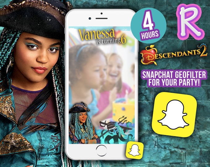 SNAPCHAT Geofilter for your party Disney Descendants 2 - UMA - We deliver your order in record time! Less than 4 hours! Disney Party.