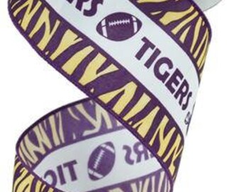 RIBBON - Wired Ribbon - LSU Ribbon - Football Ribbon - Floral Ribbon - Wreath - RG1757CN