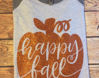 SALE!! Happy Fall, Fall Raglan, Pumpkin Raglan, Pumpkin Shirt, Halloween Raglan, Halloween Shirt, Adult Halloween, Pumpkin Patch, Fall Shirt