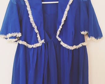 Union Made 60s Vibrant Blue Night Gown with Robe