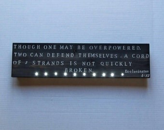Black Wood Wall Light, Ecclesiastes 4 12, Inspirational Wall Art, Custom Wood Signs, Wood Home Decor, Wood Night Light, Ecclesiastes Quote