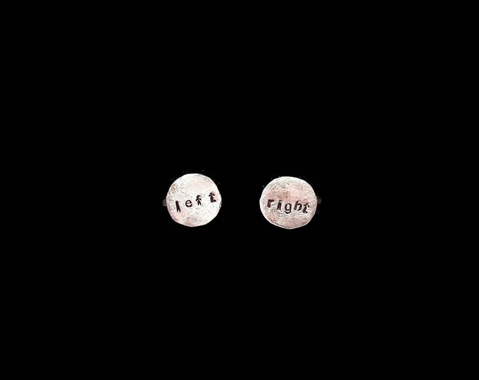 Left and Right Sterling Silver Stud Earrings, Everyday Earrings, Hand Stamped Earrings, Unique Birthday Gift