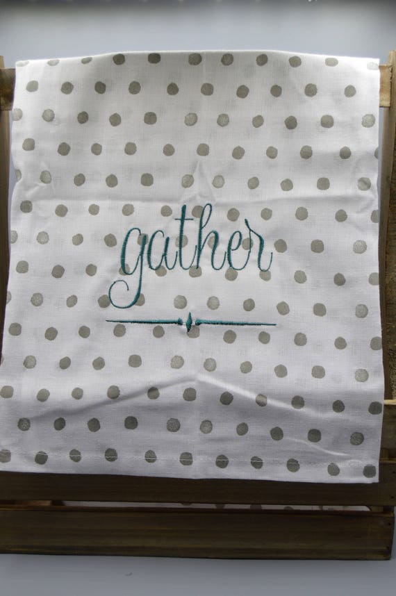 Machine Embroidered Flour Sack Towel Gather/Teal