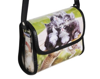 Small crossbody for cat lovers - FREE SHIPPING - Upcycled Bag, Women crossbody purse, Small vegan bag, sling bag, Hello kitty bag