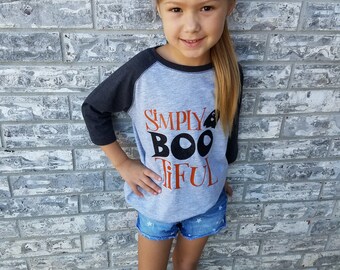 Girls Halloween Shirt - Halloween Raglan - Simply Boo-tiful Shirt - Kids Halloween Shirts - Ghost Shirt -