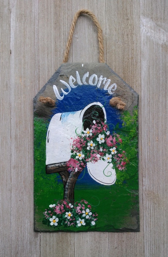 primitive welcome slate garden decor hand painted summer primitive welcome slate garden decor hand painted summer