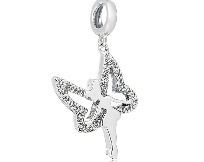 Disney Tinkerbell Charm, Delicate Silver Jewellery, Ballerina Pendant, Disney Charms for Bracelet, Fairy Wings Disney Princess