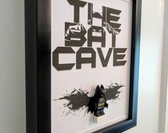 Batman Bat Cave Framed Lego Gift, Man Cave Sign free standing or wall hanging