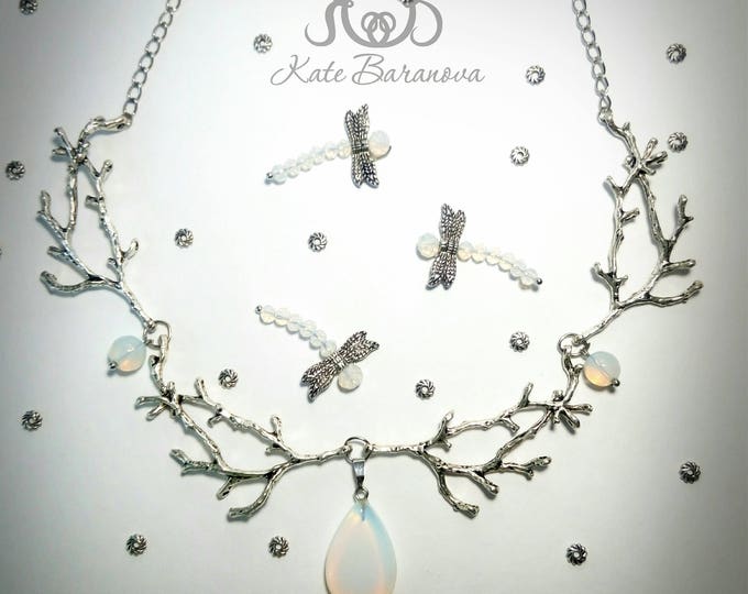 Silver Branches Moonstone Necklace Woodland necklace Eleven jewelry Fantasy necklace antler necklace Nature Jewelry Twig Jewelry