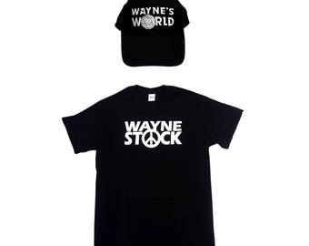Wayne Campbell Costume Wayne's World Hat And WayneStock T-shirt Movie Costume SNL Baseball Cap Trucker Stock Shirt Gift Halloween 90s Black