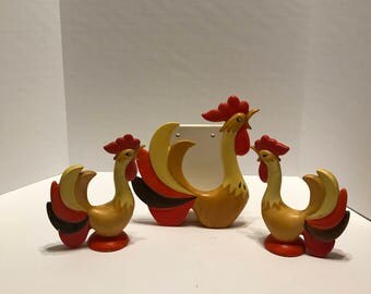 Holt Howard Rooster Set 1960 Napkin Holder & Salt and Pepper Set