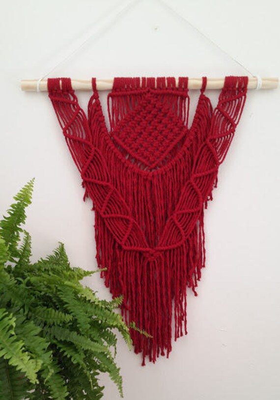 FREE SHIPPING Macrame Wall Hanging Red color Macrame