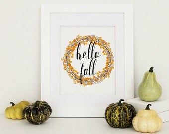 Hello Fall Printable, Hello Fall Print, Rustic Fall Decor, Autumn Wreath Print, Autumn Printable, Hello Fall Sign,Instant Download