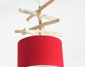 Chandelier lamp shade - red Driftwood cylinder 28 cm - cylindrical pendant - round ceiling light