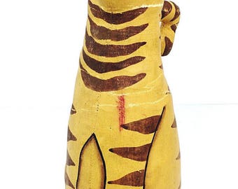 Antique Folk Art Canvas Painted Orange Tabby Kitty Cat Toy Decoration