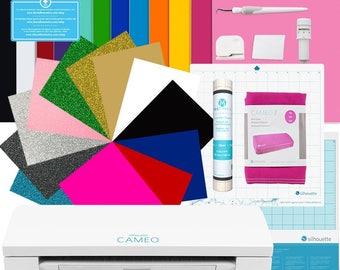 Silhouette CAMEO 3 Ultimate Bundle with 12 Oracal 651 Sheets, 12 Siser Easyweed HTV Sheets, Light Hold Mat, Dust Cover - Free Shipping