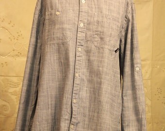Casual Blue Linen Button Up Oxford Shirt - Men's Size M
