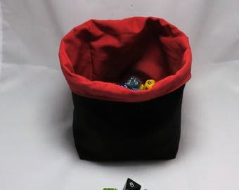 Freestanding Dice Bag - Tile Pouch - Meeple Storage - Black and Red - Square Base - Reversible - Cord Drawstring - Handmade - RPG - D&D Die