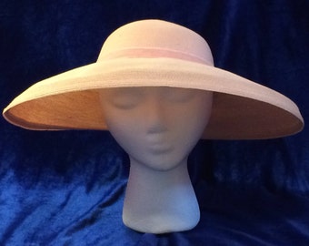 Norman Durand Pink Straw Wide Brim Picture Hat 1950s