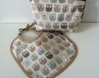 Bavoir de naissance "hiboux marrons"