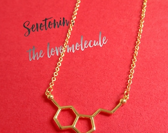 Gold Serotonin Necklace, Serotonin Necklace, Serotonin Molecule Necklace, Serotonin Molecule Jewelry, Cute Molecule Necklace, Gold Serotonin