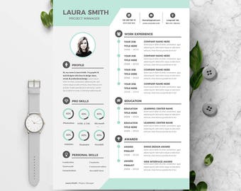 Modern Resume Template Instant Download | CV template + Cover Letter | DIY Printable | Professional and Creative Resume Design |