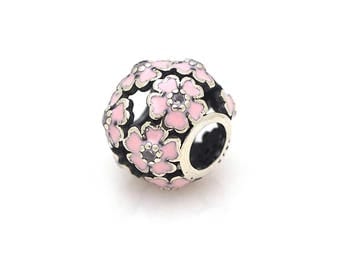 S925 Sterling Silver Big Hole Beads,Micro Pave CZ Primrose Meadow Charm Bracelet Bead 10x12mm Pack of 1Pcs
