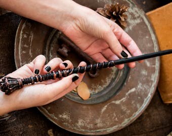 Rose Wand, Magic Wand with a Rose, Bronze Magic Wand, Geek Accessories, Witch Wand, Wizard Wand, Costume