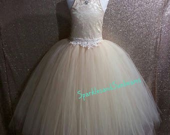Champagne lace corset dress/ Flower girl dress/Bridesmaid dress(Aqua,white,ivory,champagne,mint,red, lavender,plum many colors available)