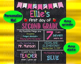 First Day Of School Chalkboard Sign, First Grade Sign, Kindergarten Sign, Second Grade, Printable Sign, Back To School Sign, Preschool Sign