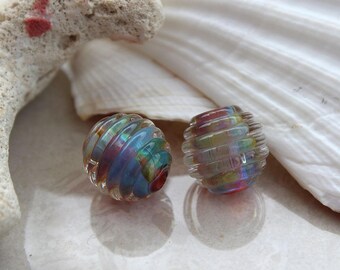 Elizabeth Creations AURORA artisan lampwork matching handmade glass beads Sra