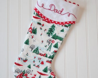Christmas Stocking, Quilted Christmas Stocking, White Christmas Stocking, Red Gingham, Monogrammed Christmas Stocking 21"