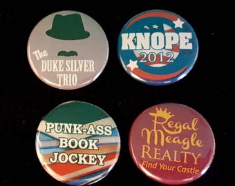 Parks & Rec Pin - CHOOSE ONE - Duke Silver, Knope 2012, Book Jockey, Regal Meagle